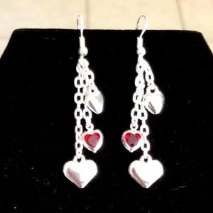 Heart Earrings, Triple Heart Earrings, Sterling Silver Heart Earrings, Silver Heart Earrings, Heart Dangle Earrings, Gift for Her