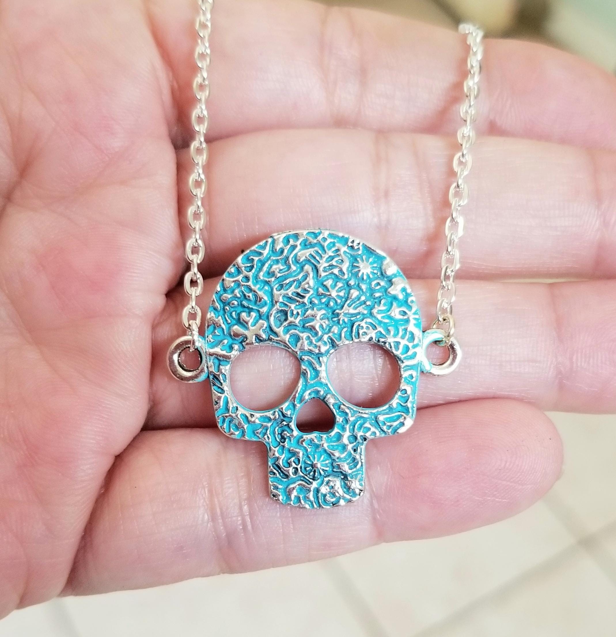 Pink Skull Pendant Necklace, Large Skull Necklace, Skull Jewelry 