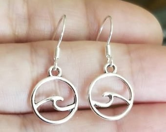Silver Ocean Wave Dangle Earrings, Wave Earrings, Wave Jewelry, Beach, Ocean Jewelry, Summer