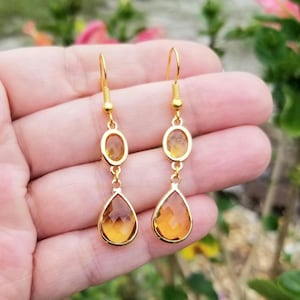 14k Gold Citrine Earrings, Citrine Tear Drop Earrings, Citrine Dangle Earrings, Womens Earrings, November Birthday Gift, November Birthstone