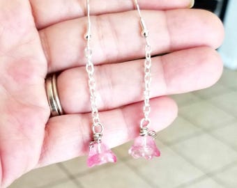 Flower Earrings, Glass Flower Earrings, Dangle Earrings, Silver Dangle Earrings, Flower Jewelry, Drop Earrings, Sterling Silver Earrings