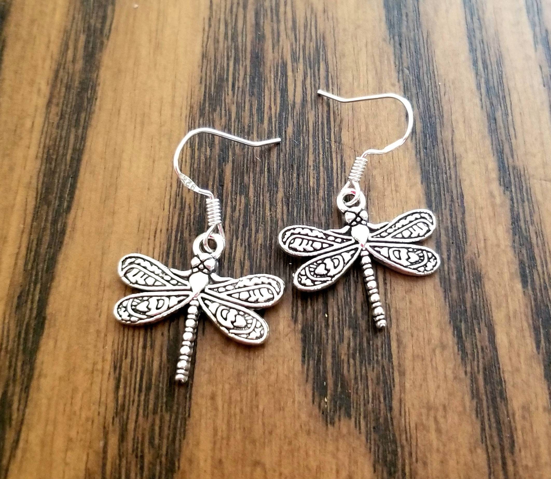Buy Silver Dragonfly Earrings, Dragonfly Dangle Earring, Dragonfly Jewelry,  Silver Dangle Earrings, Women's Earrings, Dragonflies, Cottagecore Online  in India 