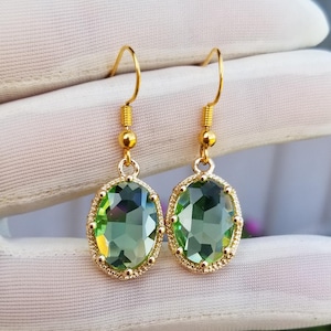 14k Gold Peridot Earrings, Oval Peridot Dangle Earrings, Womens Earrings, Peridot Jewelry, Green Gemstone Earrings, August Birthstone