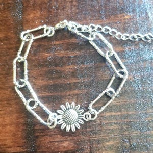 Sunflower Bracelet , 7mm Paperclip Chain Bracelet, Large Oval Link Chain, Large Chain Bracelet, Chunky Bracelet, Sunflowers, Chain Bracelets