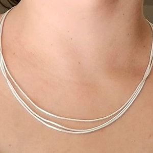 Sterling Silver Triple Strand Necklace, Liquid Silver Necklace, 3 Strand Silver Snake Chain, Womens Layered Necklace, Gift for Her, Wife