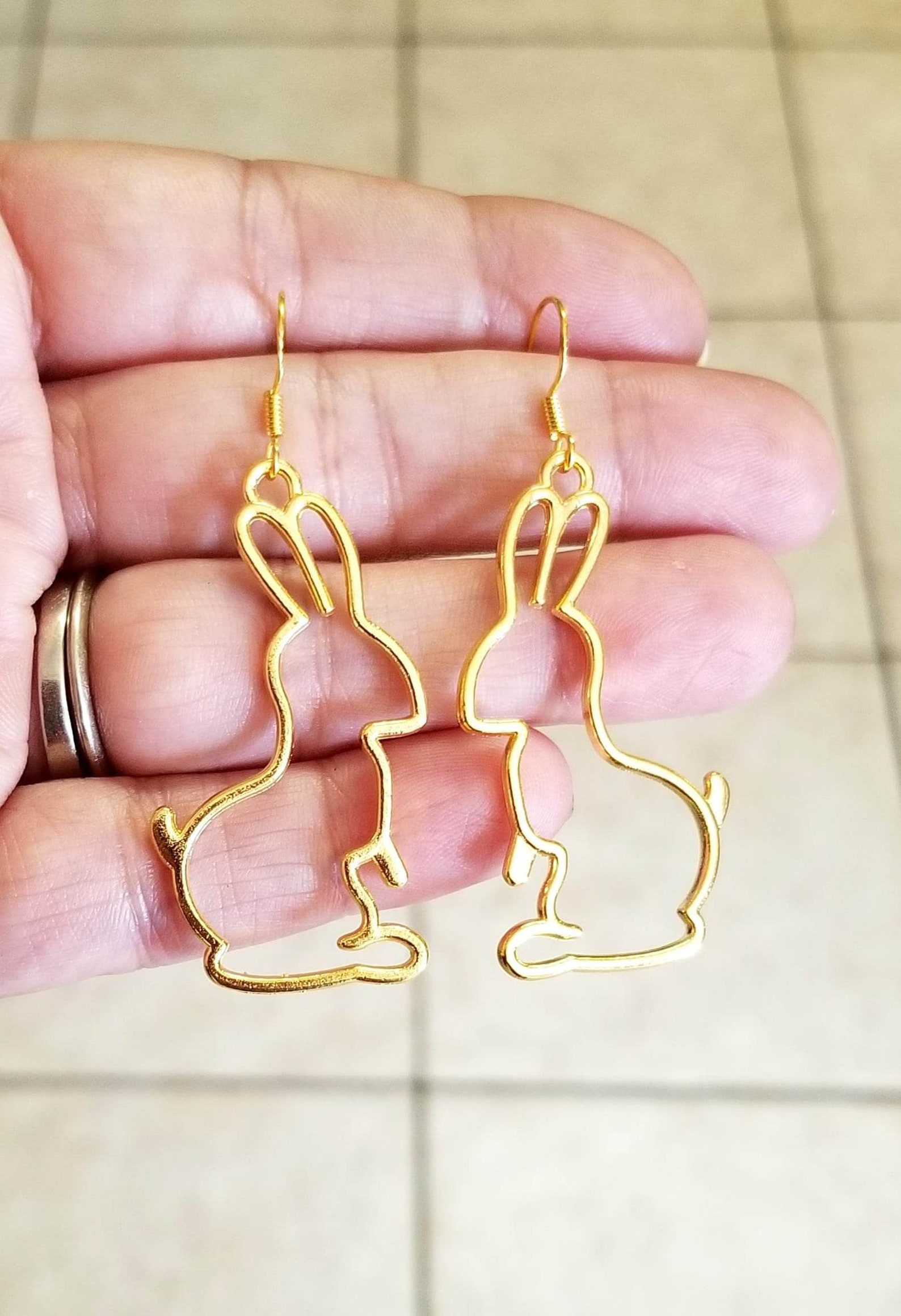Bronze Rabbit Earring Large Gold Bunny Dangle Earrings, Rabbit Earrings, Bunny Rabbit, Nature ...