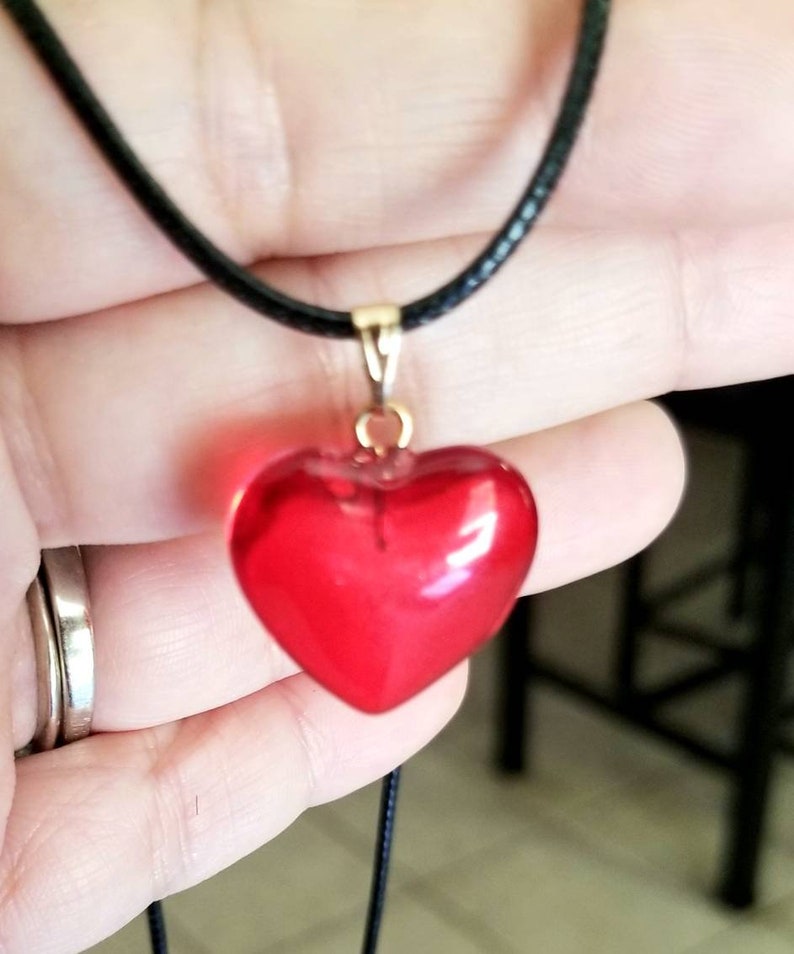 Ruby Red Glass Heart Necklace, Red Heart Necklace, Red Heart Jewelry, Large Heart Pendant, Womens, Big Heart Necklace, Red Heart Pendant image 2