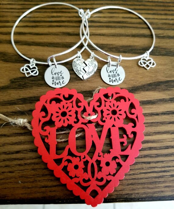 Mother daughter set of 2 heart cutout charm bracelet