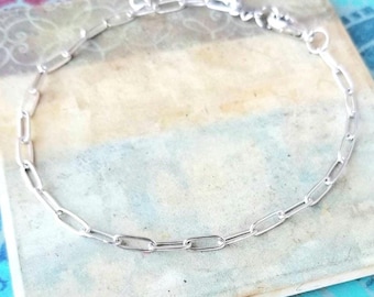 Roestvrij staal 3 mm x 9 mm paperclipketting enkelband, grote enkelband ketting, zilveren schakel enkelband, uniseks enkelband, enkelbanden, geschenken