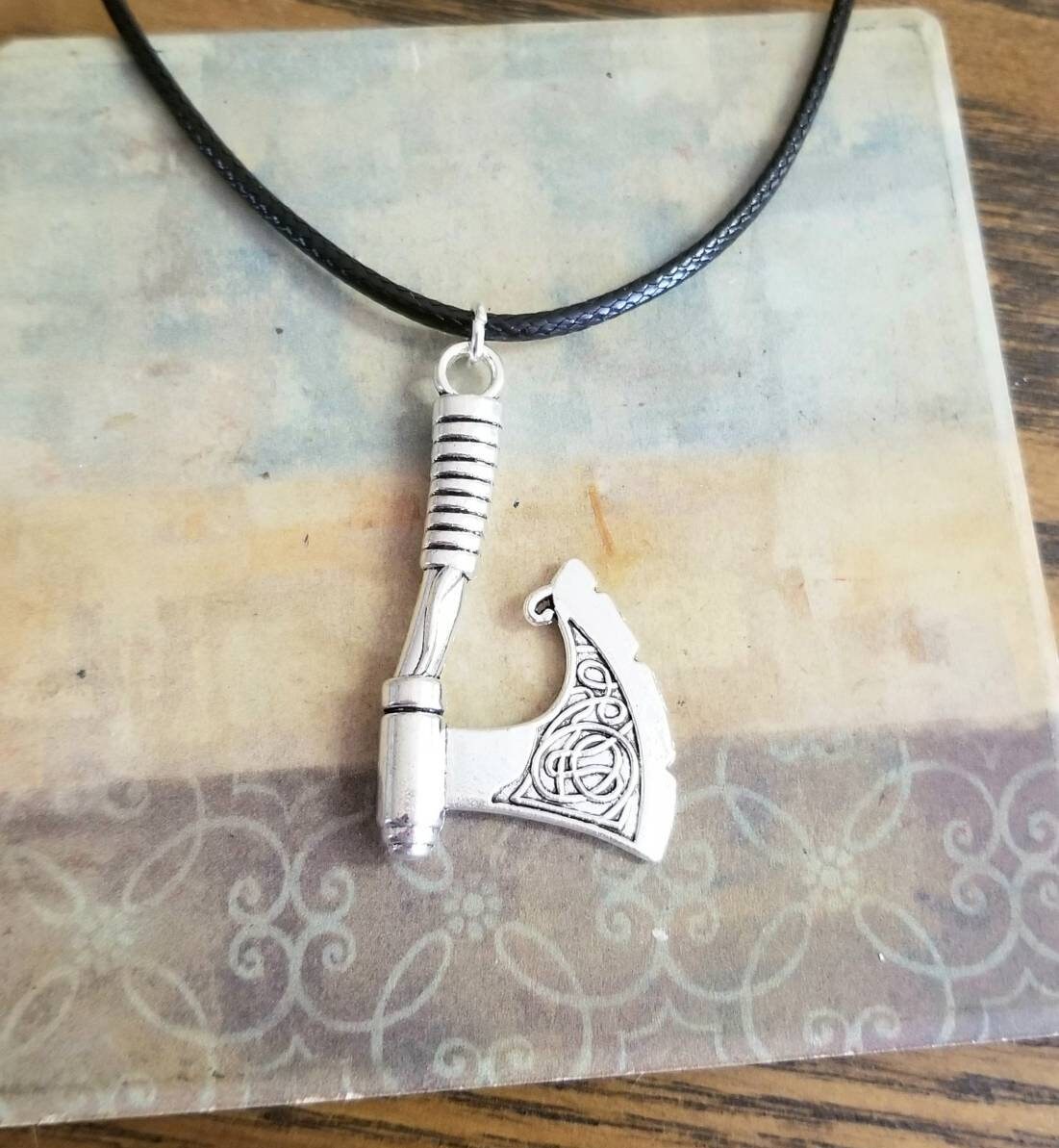 Mens Viking Axe Necklace, Stainless Steel Pendant, Leather Cord, Celtic ...