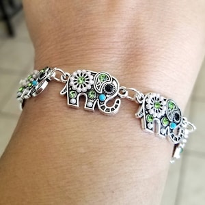 Crystal Elephant Bracelet, Silver Elephant Bracelet, Elephant Charm Bracelet, Lucky Elephant, Elephant Jewelry, Elephant Gift for Her