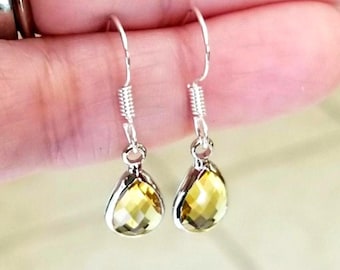 Silver Citrine Earrings, Citrine Earrings, Yellow Earrings, Womens, Yellow Gemstone, Citrine Jewelry, Dangle Earrings, November Birthstone