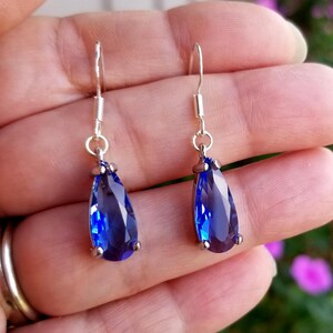Sterling Silver Sapphire Earrings, Sapphire Dangle Earrings, Blue Gemstone Earrings, Womens Earrings, Sapphire Jewelry, September Birthstone