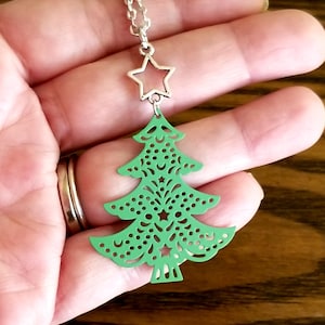 Christmas Tree Necklace, Holiday Necklace, Christmas Necklace, Green Christmas Tree Necklace, Large Christmas Necklace, Secret Santa Gifts