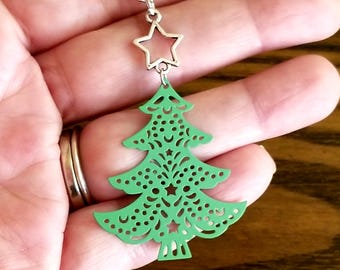 Christmas Tree Necklace, Holiday Necklace, Christmas Necklace, Green Christmas Tree Necklace, Large Christmas Necklace, Secret Santa Gifts