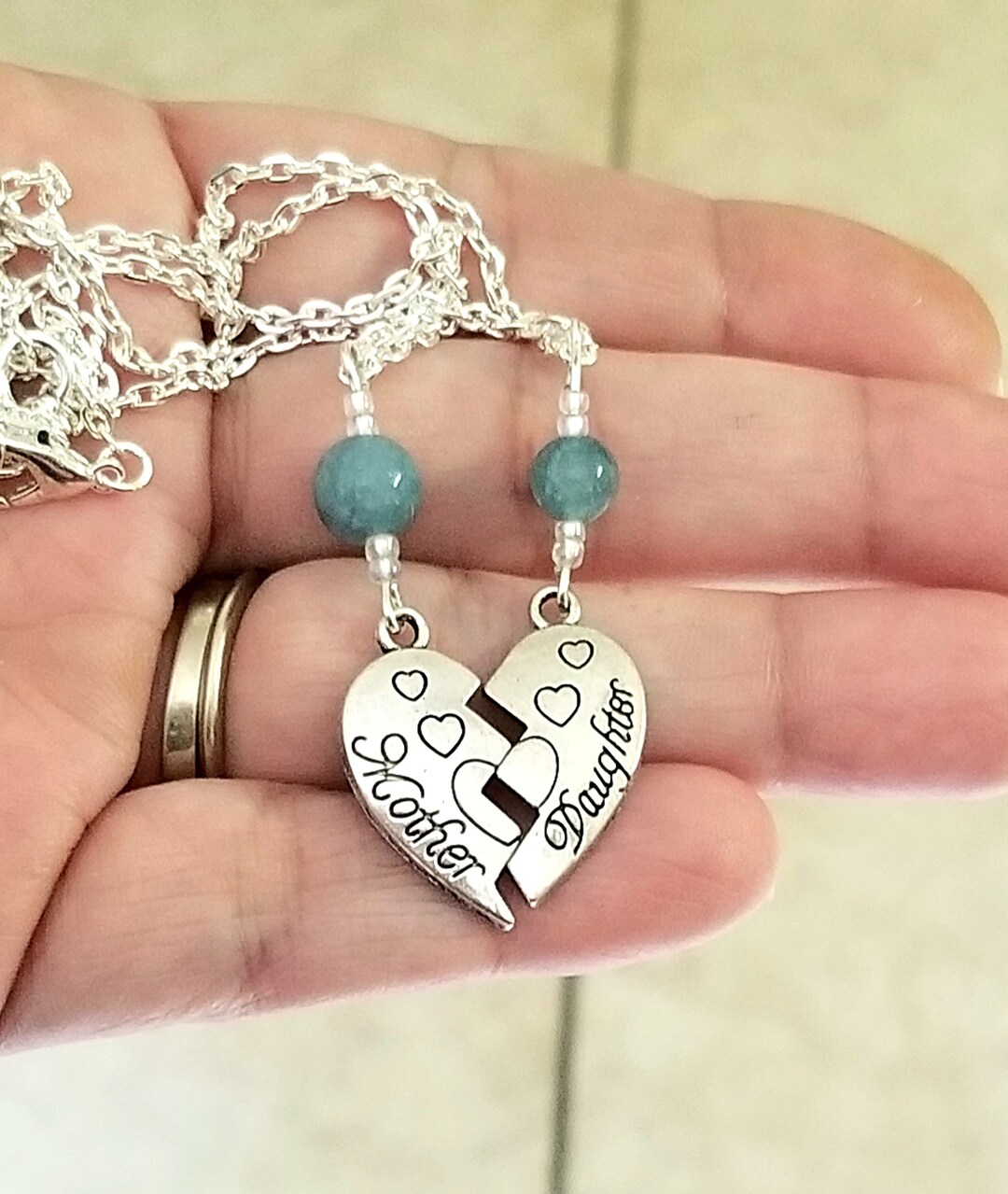 Mother Daughter Necklace Set, Aquamarine, Mom Daughter Necklace Set — free download