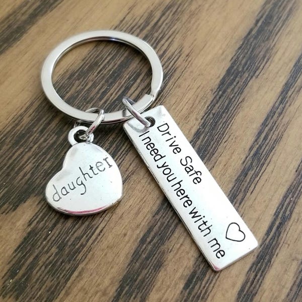 Drive Safe Daughter Keychain: Engraved Stainless Steel Key Ring, Daughter Gift