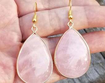 Boucles D'oreilles Anciennes Clips Avec Perle Quartz Rose - Occasion Très Bel état, Fermoir à Pince