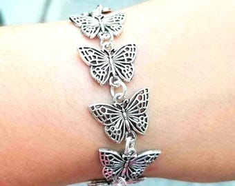 Zilveren vlinderarmband, vlindersieraden, vlinderbedelarmband, damesarmband, vlinders, lentearmband, cadeau voor haar