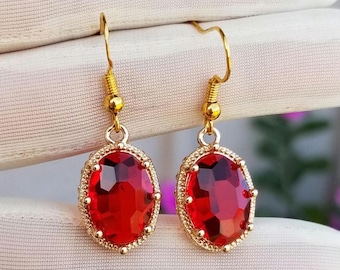Handmade 14k Gold Ruby Dangle Earrings: July Birthstone Jewelry