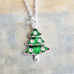 Sterling Silver Crystal Christmas Tree Necklace, Silver Necklace, Christmas Jewelry, Christmas Necklace, Christmas Trees, Holiday Jewelry