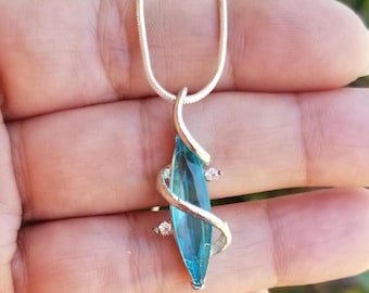 Aquamarin Halskette, Aquamarin Anhänger Halskette, Aquamarin Schmuck, Aquamarin Schmuck, Aquamarin Halskette & Ohrring Set