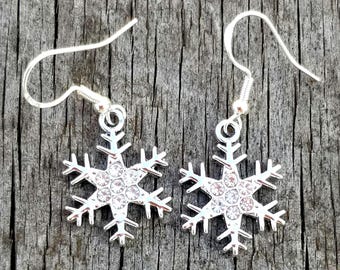Crystal Snowflake Earrings, Silver Snowflake Earrings, Snowflake Earrings, Snowflake Jewelry, Christmas Earrings, Snowflakes