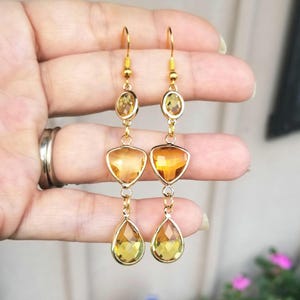 14k Gold Citrine Earrings, Citrine Earrings, Citrine Dangle Earrings, Gold Dangle Earrings, November Birthday Gift, November Birthstone