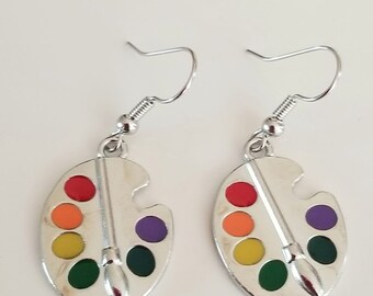 thumbnail image 2 of Artist Palette Earrings Painter Earrings Art Earrings 2 of 14