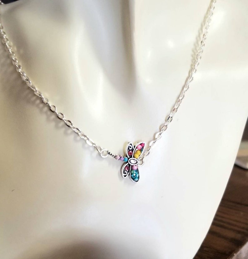 Silver Dragonfly Bracelet Colorful Dragonfly, Dragonfly Bracelet, Dragonfly Anklet, Dragonfly Necklace, Silver Bracelet, Silver Anklets Necklace