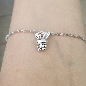 Silver Bunny Anklet, Silver Rabbit Anklet, Bunny Jewelry, Spring Jewelry, Flowers, Bunny Rabbit, Silver Anklet, Rabbit Jewelry, Women&#39;s Gift