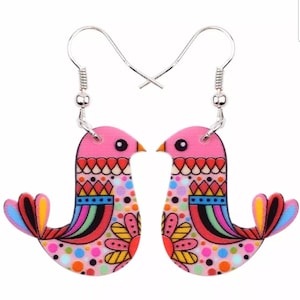 Whimsical Bird Earrings, Bird Dangle Earrings, Bird Jewelry, Bird Lover Gift, Novelty Earrings, Colorful Bird Earrings, Womens Earrings