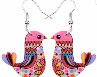 Boucles d'oreilles oiseau fantaisistes, boucles d'oreilles pendantes oiseau, bijoux oiseau, cadeau pour amoureux des oiseaux, boucles d'oreilles fantaisie, boucles d'oreilles oiseaux colorés, boucles d'oreilles pour femme