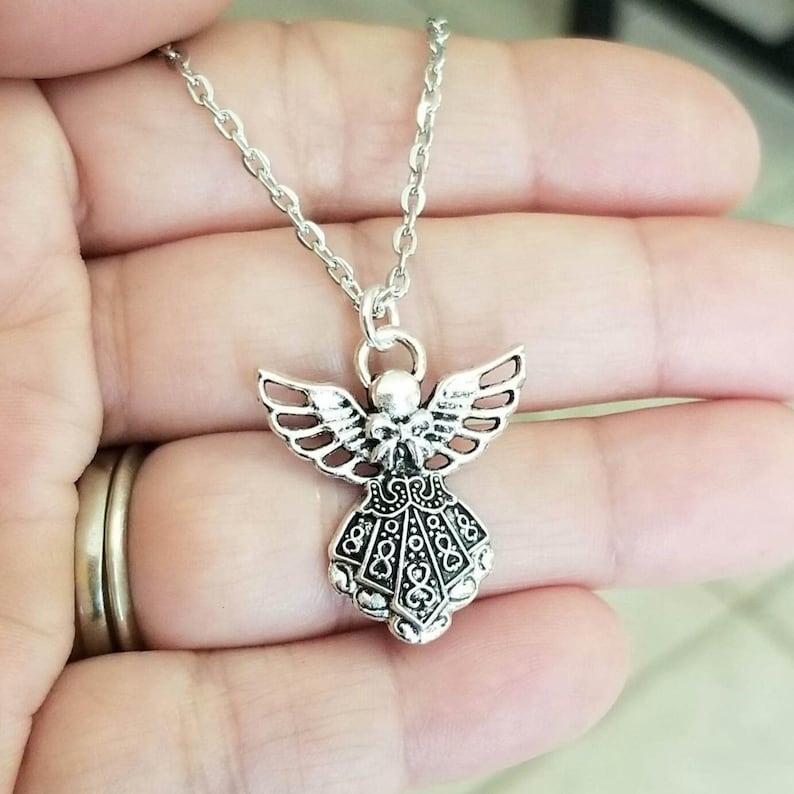 Silver Guardian Angel Pendant Necklace, Angel Necklace, Guardian Angel Jewelry, Celtic Angel, Faith image 1