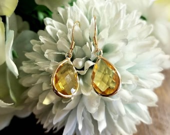 14k Gold Citrine Earrings, Citrine Tear Drop Earrings, Citrine Dangle Earrings, Womens Earrings, Yellow Stone Jewelry, November Birthstone