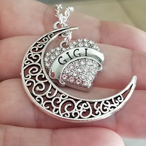 GIGI Necklace, Gigi Heart Pendant, Grandma Gift, Gigi Gift, Gigi Jewelry, Grandma Necklace, Gifts for Grandma, Love you to the Moon, Family