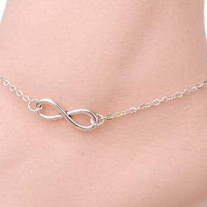 Silver Ankle Bracelet, Silver Infinity Anklet, Infinity Jewelry, Women&#39;s Anklet, Teen Anklet, Foot Jewelry, Adjustable Chain Anket, Gifts