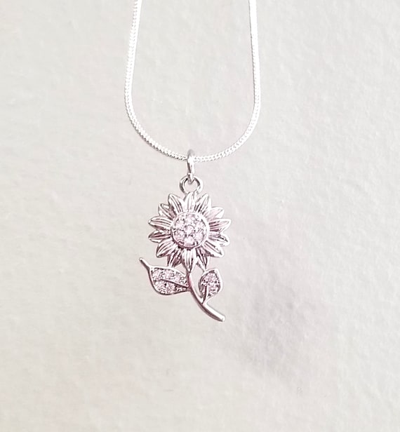 Sterling Silver Sunflower Necklace, Sunflower Pendant Sterling Silver Sunflower Necklace, Sunflower Pendant