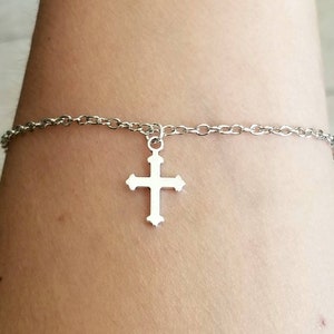 Silver Cross Anklet, Cross Ankle Bracelet, Cross Charm Anklet, Cross Jewelry, Silver Anklet, Womens Anklet, Religious Jewelry, Ankle Jewelry