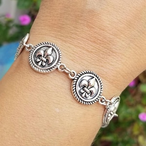 Fleur-de-Lis Bracelet, Silver Bracelet, Fleur de Lis Jewelry, France, Paris, Womens Bracelet, Fleur-de-Lis Charm Bracelet, Gifts for Her