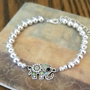 Silver Elephant Bracelet, Beaded Elephant Bracelet, Silver Bead Elephant Bracelet, Lucky Elephant Bracelet, Elephant Jewelry, Elephants