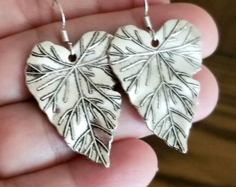 Silver Leaf Earrings, Leaf Dangle Earrings, Botanical, Boho Jewelry, Bohemian Earrings, Silver Leaf Jewelry, Women's Earrings, Gifts for Her