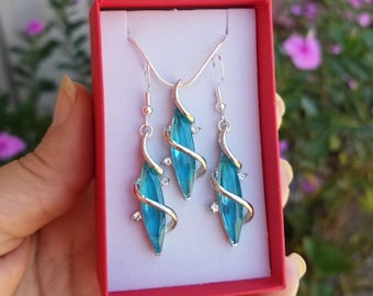 Aquamarin Halskette & Ohrring Set, Aquamarin Ohrringe, Aquamarin Halskette, Aquamarin Schmuck Set, März Geburtsstein
