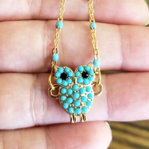 Turquoise Bead Owl Necklace, Owl Pendant Necklace, Owl Necklace, Owl Charm, Gift for Her, Owls, Gold Owl Necklace, Owl Lover Gift, Gold Owl