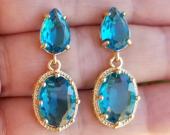 14k Gold Blue Topaz Earrings, Blue Topaz Stud Earrings, Blue Topaz Dangle Earrings, Blue Topaz Dangle Stud Earrings, Blue Topaz Studs