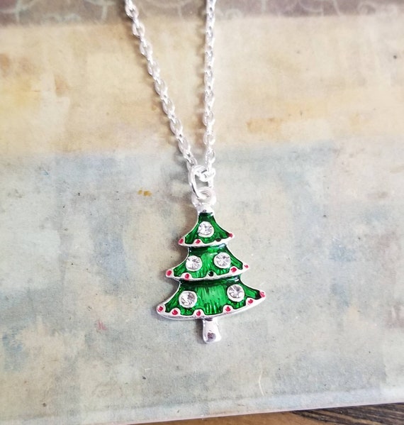 Silver christmas shop tree necklace