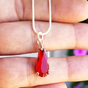 Sterling Silver Ruby Necklace, Ruby Pendant Necklace, Silver Ruby Necklace, Ruby Teardrop Pendant, Ruby Jewelry, July Birthstone Earrings