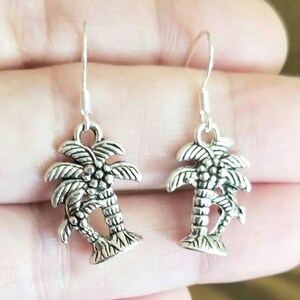 Palm Tree Earrings, Silver Earrings, Dangle Earring, Palm Tree Jewelry, Palm Trees, Womens Earrings, Ocean, Beach, Tropical Earrings, Trees