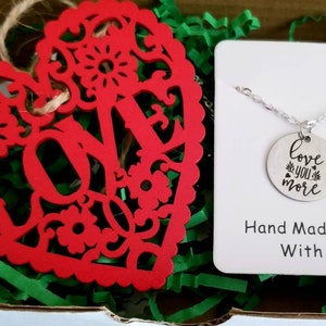 Christmas Ornament, LOVE You MORE Gift Set, Love You More Necklace, Wooden Heart Ornament, Friends, Gift for Mom, Wife Gift, Daughter Gift