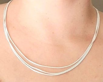 Sterling Silver Triple Strand Necklace, Liquid Silver, 3 Strand Silver Snake Chains, Layered Chain Necklace, Wife Gift, Chunky, Luxurious
